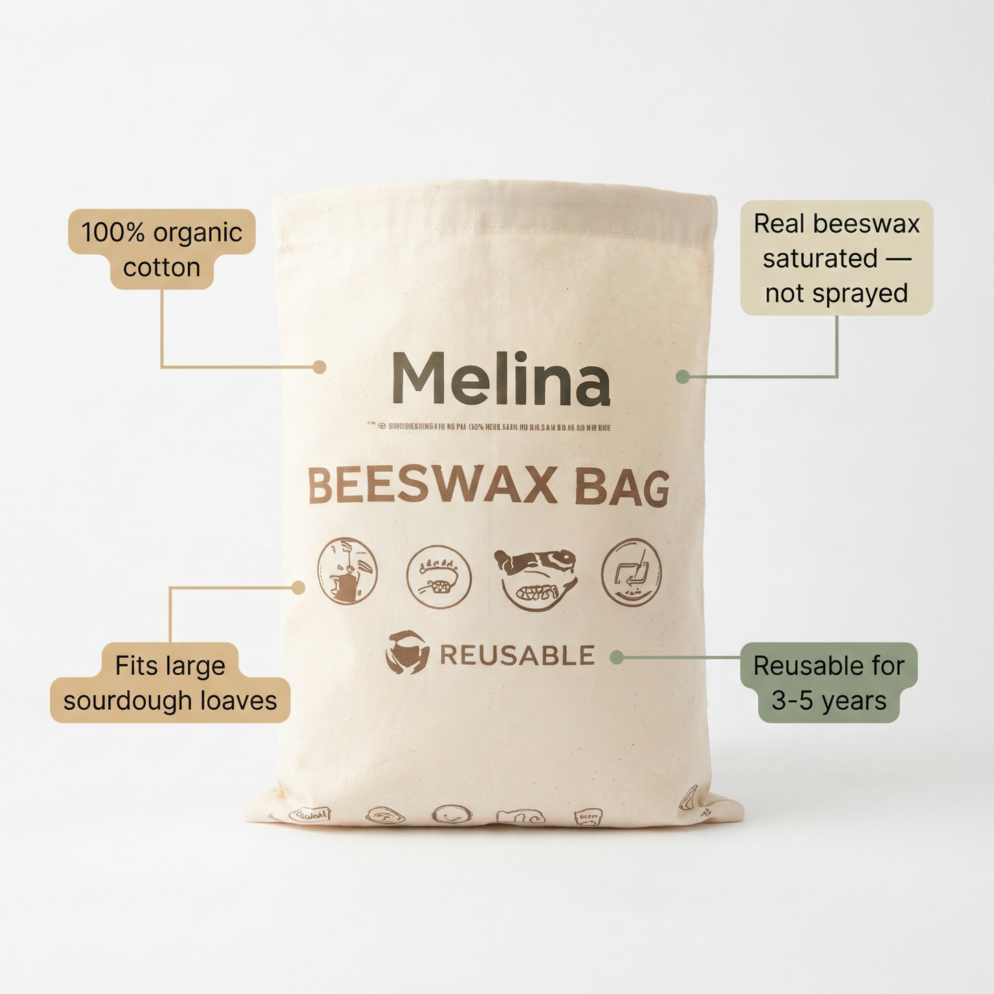 Melina 100% Cotton-Beeswax Cheese Bags